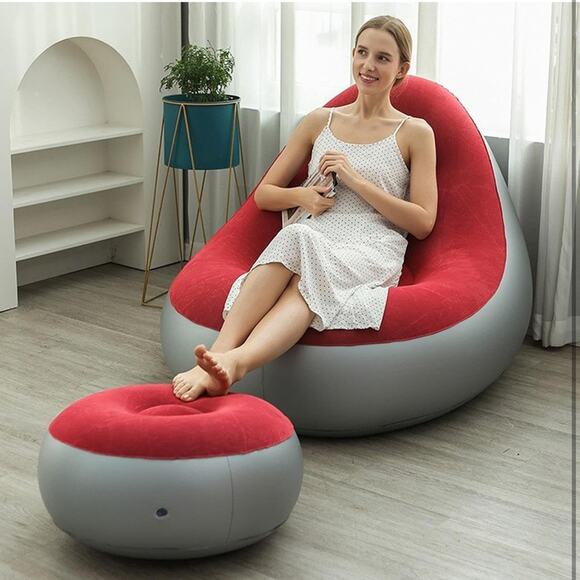 Camping Inflatable Sofa Portable Air Recliner Folding Lazy Sofa Couch Footrest - Picture 5 of 6